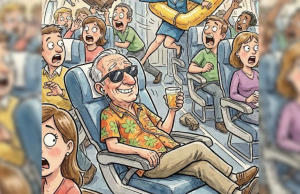 A group of Boeing employees are sitting on a plane getting ready for takeoff.