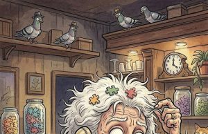 A little silver-haired lady calls her neighbor