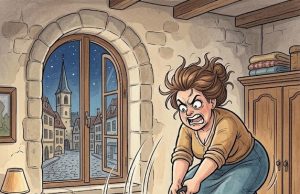 She quietly opens the door to her bedroom