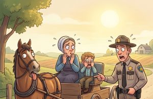 An Amish woman was driving her horse