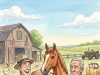 The American tourist passed by a farm and saw a beautiful horse.