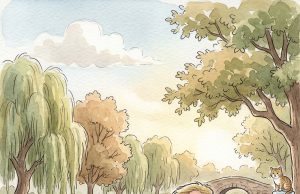 A gentleman strolling alongside a canal