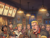 A blind man enters a bar and find his way to a barstool.