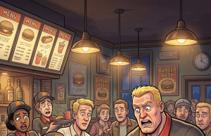 A blind man enters a bar and find his way to a barstool.